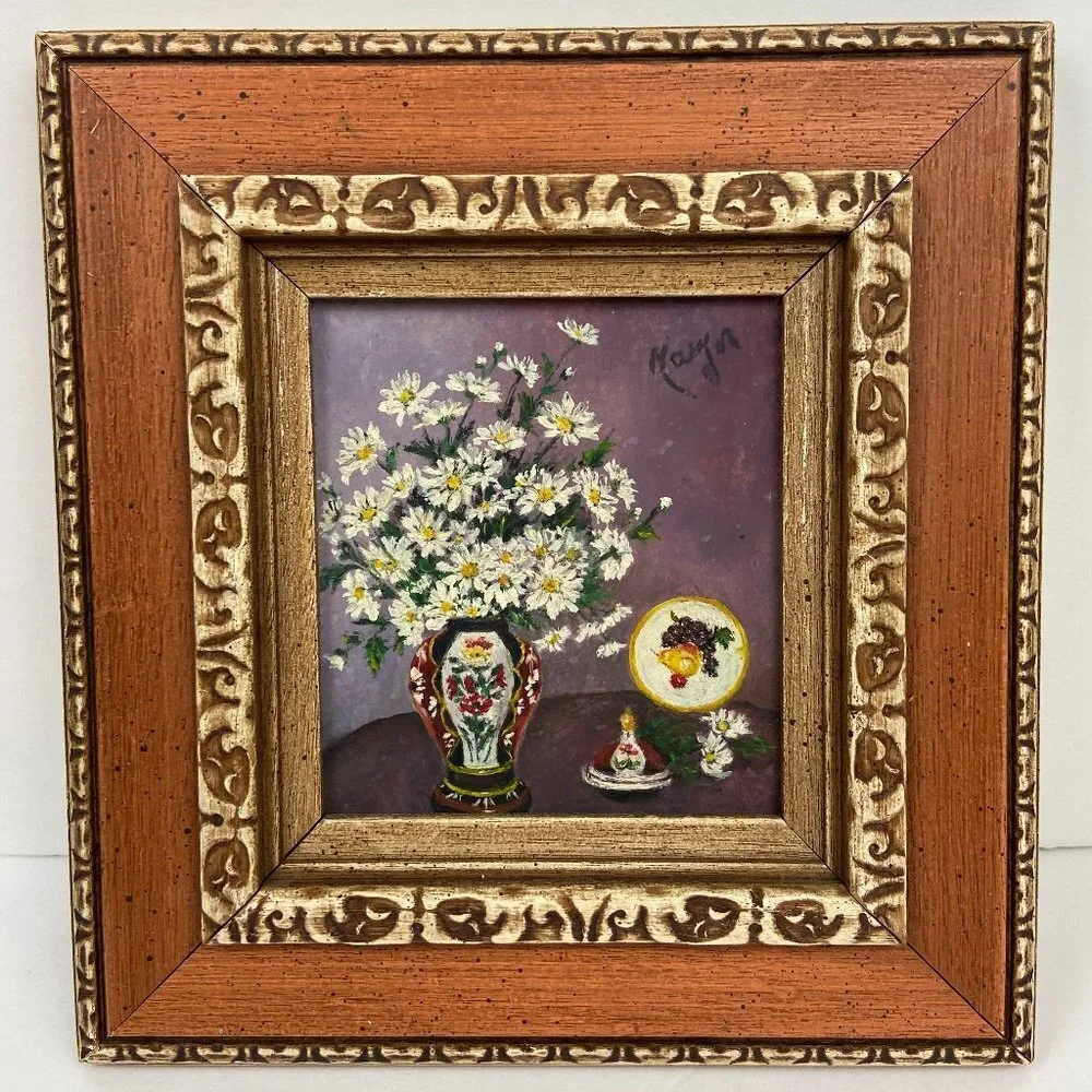 Original Painting Bouquet of flowers Wooden frame